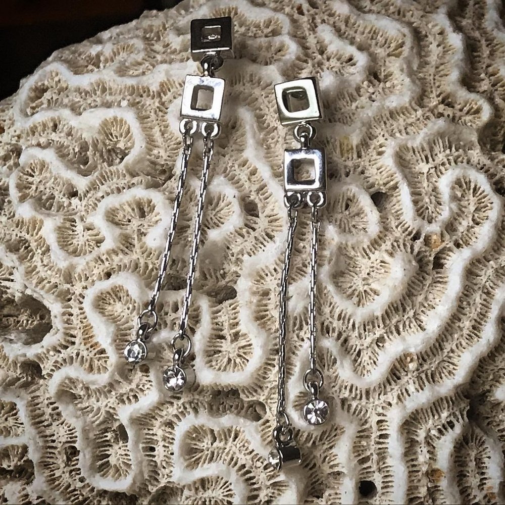 Modern Geometric Silver Dangle Stud Earrings